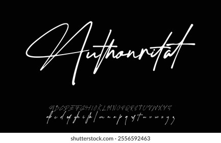 Lettering signature font isolated on grey background. brus style alphabet. Vector logo letters