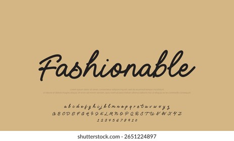 Lettering signature font isolated on light brown background. brush style alphabet. Vector logo letters.