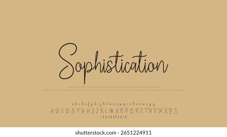 Lettering signature font isolated on light brown background. brush style alphabet. Vector logo letters.