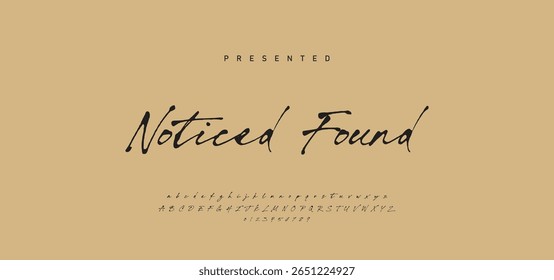 Lettering signature font isolated on light brown background. brush style alphabet. Vector logo letters.