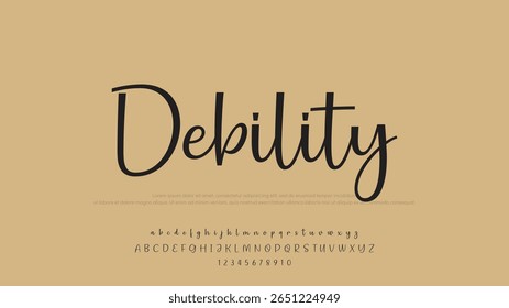 Lettering signature font isolated on light brown background. brush style alphabet. Vector logo letters.