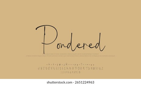 Lettering signature font isolated on light brown background. brush style alphabet. Vector logo letters.