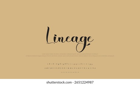 Lettering signature font isolated on light brown background. brush style alphabet. Vector logo letters.