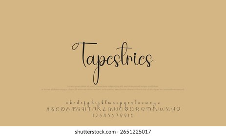 Lettering signature font isolated on light brown background. brush style alphabet. Vector logo letters.