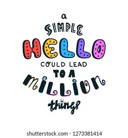 Lettering simple hello in different language doodle quote in sketch style. Hand draw beautiful phrase. Motivation concept