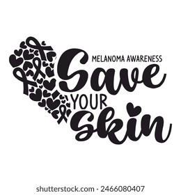 lettering skin cancer vector image, black ribbon, EPS 10