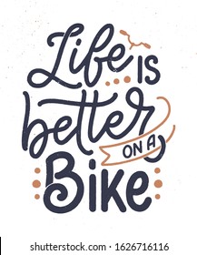 Lettering slogan about bicycle for poster, print and t shirt design. Save nature quote. Vector vintage illustration