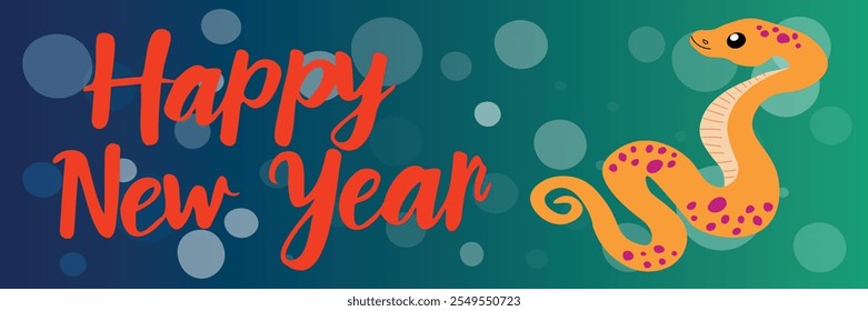 Lettering and snake isolated on gradient background. Symbol of 2025. New Year vector illustration.