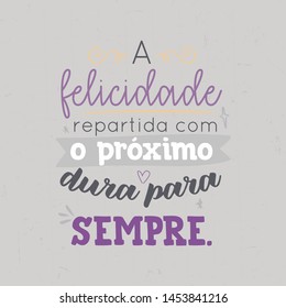 Lettering sobre felicidade cinza e roxo