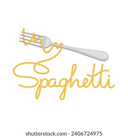 Leer Spaghetti y tenedor con espagueti en un fondo blanco. Logo de la comida, menú del restaurante. Vector