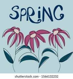 Lettering spring season for greeting card, invitation template. Hand drawn design elements. 