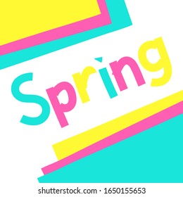 Lettering Spring. Word spring isolated on white background. Pastel hand drawn concept. Paper Cut colored letters, geometric elements. Fresh spring lettering. Vector stock season color illustration