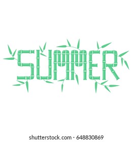 Lettering Summer bamboo with leaf label on black background