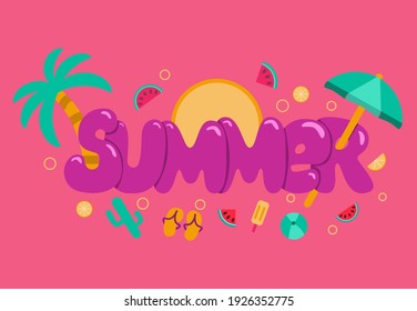 Schrift. Sommersatz. Illustrationssatz für Sommerartikel. Flachdesign