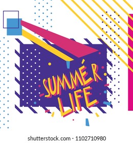 Lettering summer life. Abstract vector, hand drawing typography and illustration. 