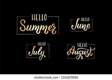 Lettering Summer months June, July, August. Summer months quote for calendar, monthly logo, bullet journal or organizer. Ink brush lettering for Summer invitation card or party.