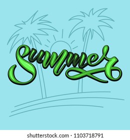 lettering summer on blue background