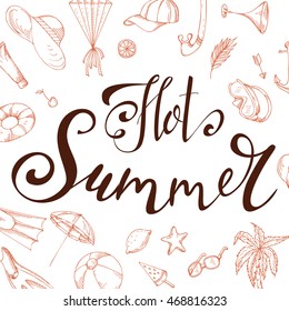 Lettering summer quote. Vector hand drawing composition. Monochrome typographic banner. Poster with handwritten text