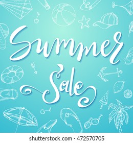 Lettering summer quote. Vector hand drawing composition. Monochrome typographic banner. Poster with handwritten text