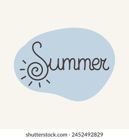 Lettering SUMMER with rays. Vector handwritten typography.