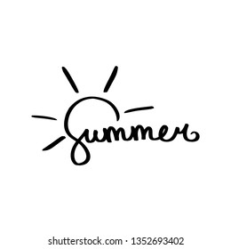 Lettering Summer with sun. Hand drawn card. Isolated element.