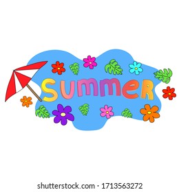 Lettering Summer with umbrella and flowers.