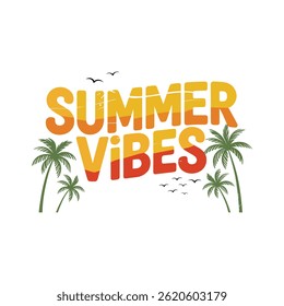 Lettering of Summer  vibes with palm tree vector illustration isolated on white background