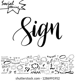 Lettering and symbols on Social media element. Modern calligraphy for blogs. Vector illustration.