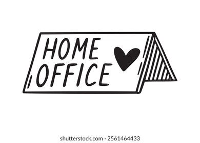 lettering tablet about home office, online work freelance doodle hand drawn icon. Outline drawing home office line clipart symbol. Vector illustration