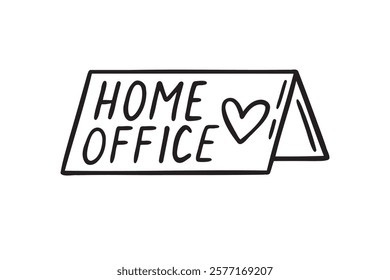 lettering tablet about home office, online work freelance doodle hand drawn icon. Outline drawing home office line clipart symbol. Vector illustration