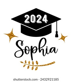 Lettering template for a graduate 2024 with a place for the name. University, school, academy vector symbol with scroll