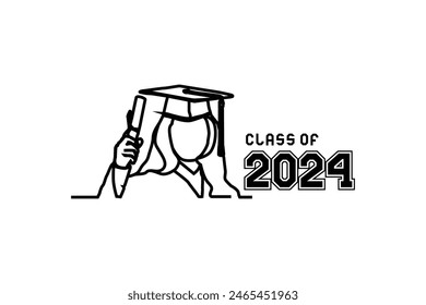Clase de texto de letras de 2024 con graduación de arte lineal personas Vector