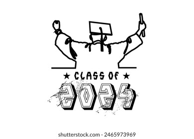 Lettering text class of 2024 with line art graduation people isolated