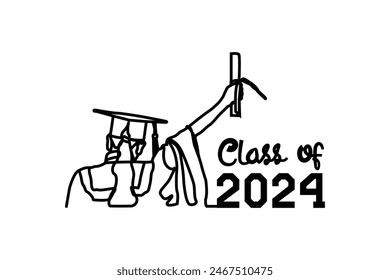 Lettering text class of 2024 with line art graduation people design