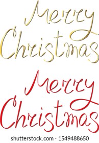 Lettering text congratulation - handwritten lettering of Merry Christmas in gold and red color. Isolated vector elements for Christmas decoration.
