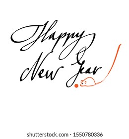 lettering text happy new year. mouse vector