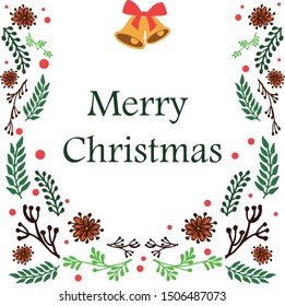 Lettering text merry christmas, with texture of abstract colorful wreath frame. Vector