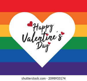Lettering text on Happy valentines day background with rainbow colors. homosexual love, Vector illustration. Wallpaper, flyers, invitation, posters, brochure, banners.
