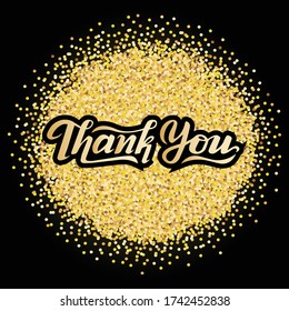 lettering text Thank You, golg with black colors, vector illustrations, phrase for typography .