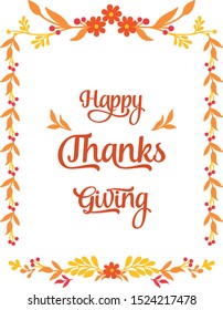 Lettering thanksgiving, with design element of autumn leaves frame. Vector