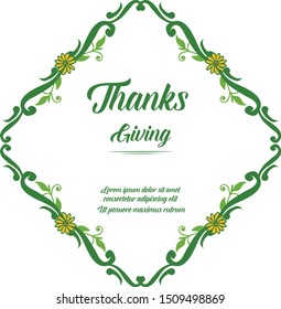 Lettering thanksgiving hand drawn, with graphic orange flower frame. Vector