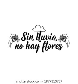 Lettering. Translation from Spanish - No rain no flowers. Element for flyers, banner and posters. Modern calligraphy