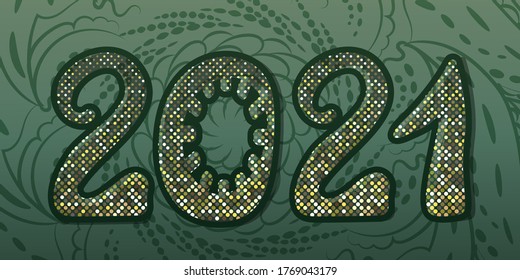 Lettering. Two thousand and twenty-first year. New Year illustration for the calendar. Golden glow.