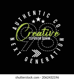 lettering typography creative superior denim authentic co number ninety eight design graphic for tshirt print vector illustration