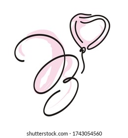 Lettering typography logo letter B. Events, decors, company. Watercolor brush stroke drawing Heart Balloon for Baby Boutique, Wedding, Birthday, valentine day. Design for greeting cards, business card