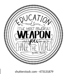 Lettering. Typography poster. T-shirt design. Vector phrase - Education is the most powerful weapon which you can use to change the world.
