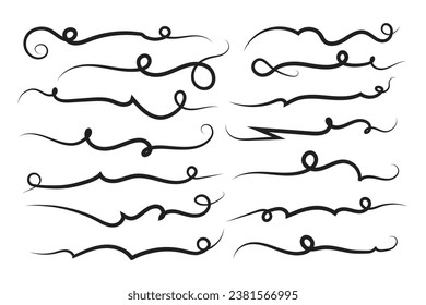 Lettering underline curly swoosh text elements, Typography font curve tail Highlight vector, Text Tails Swooshes Baseball Sign, calligraphy swish wavy decorative swirls, Swirl Lines tail ornaments