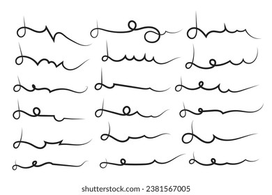 Lettering underline curly swoosh text elements, Typography font curve tail Highlight vector, Text Tails Swooshes Baseball Sign, calligraphy swish wavy decorative swirls, Swirl Lines tail ornaments