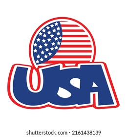 Lettering USA With Simple Vector American Flag. Vector Banner Isolated  On White Background.