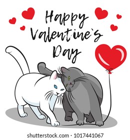 Lettering «Happy Valentine`s day» and british cats. Perfect for wallpaper, gift paper, greeting cards.